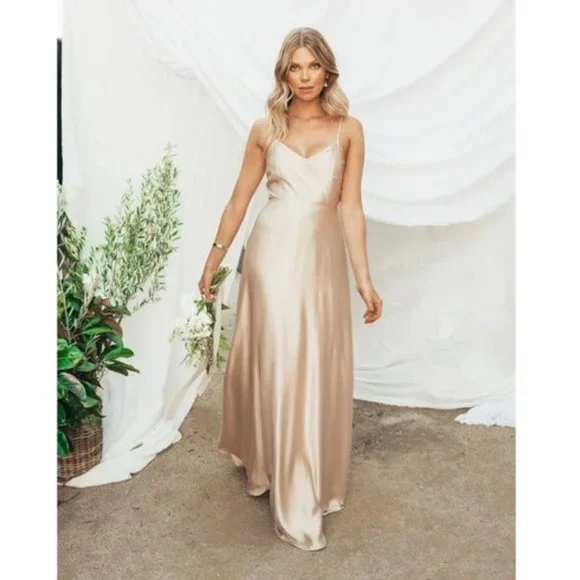 Show Me Your Mumu Faith Maxi Dress Champagne Size: Small